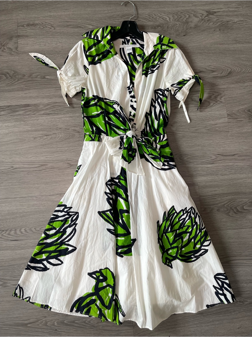 Y2K VTG 2006 Diane Von Furstenberg White Midi Dress with Green Floral Print - Picture 8 of 12